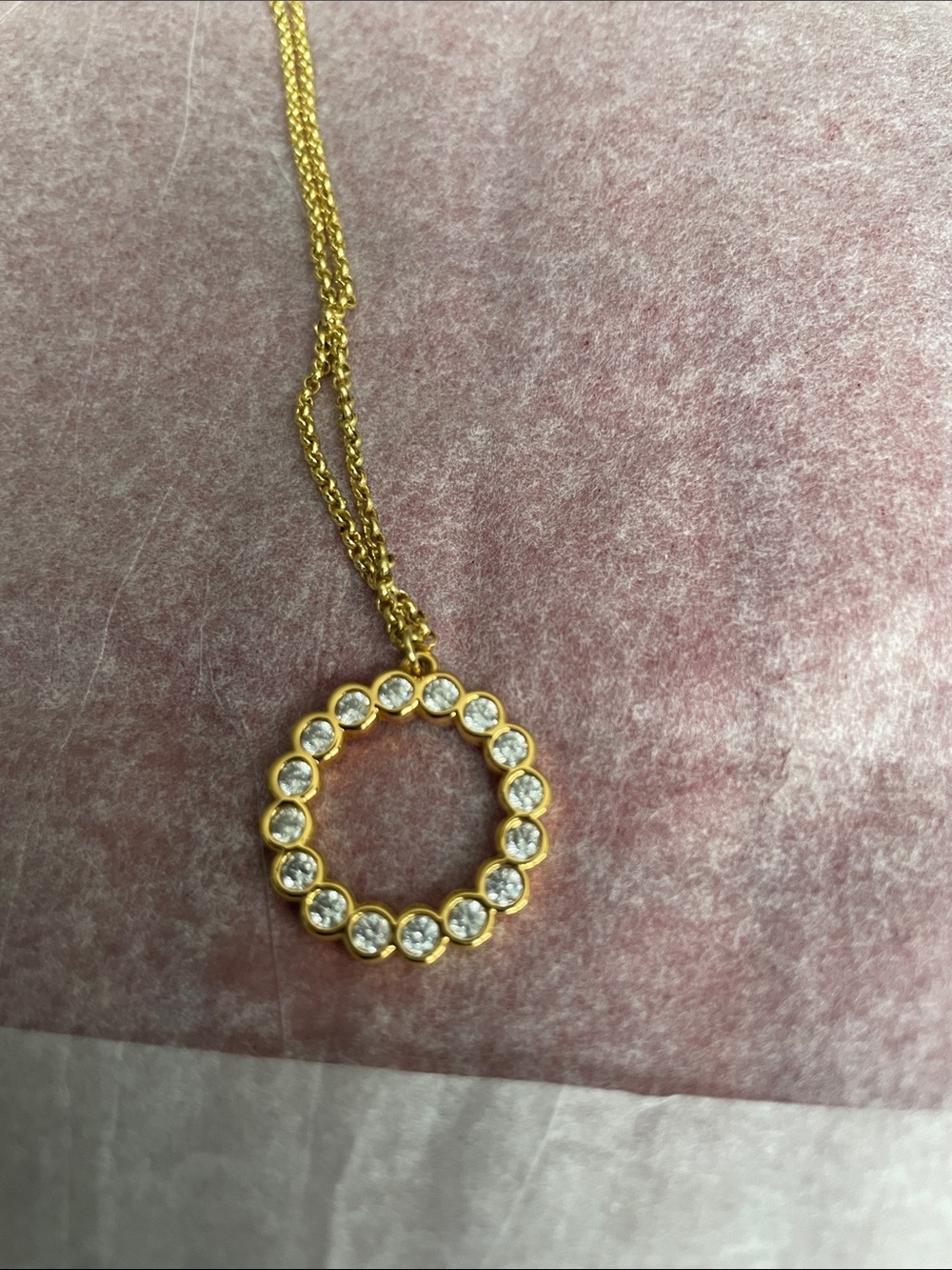 kate spade Gold Crystal Circle Pendant Necklace NWOT - Picture 2 of 5